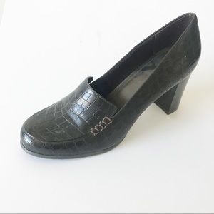 Liz ClaiborneFlex Zoya Brown CrocodileVegan Leather Block Heel Loafers Size10